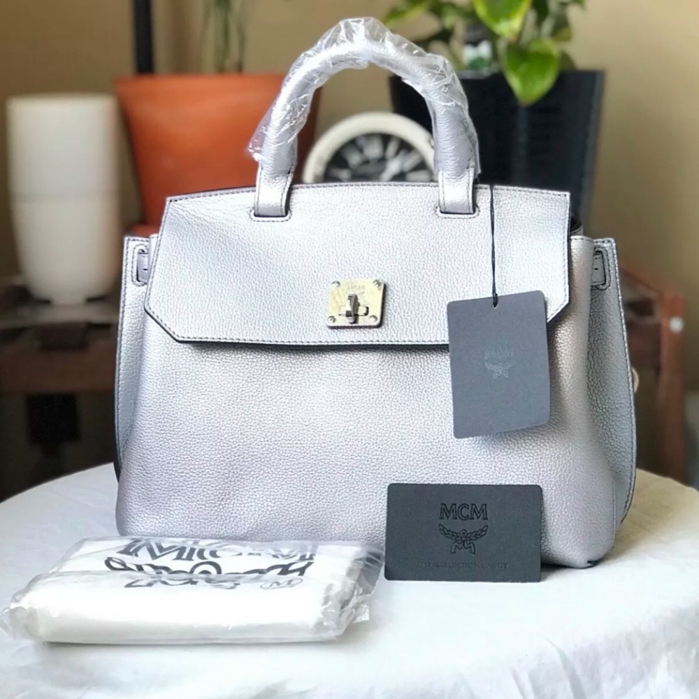 MCM MILLA METALLIC LEATHER CONVERTIBLE SATCHEL HANDBAG NEW NWT RARE HTF AUTHENTI